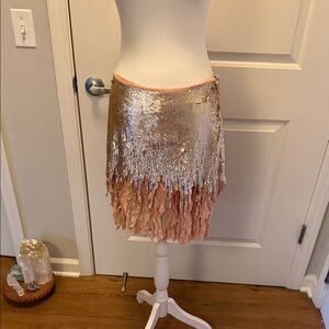 Zara Woman Gold and Pink Sequin Mini Skirt